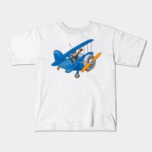 Drawing of a happy pilot in a blue airplane Kids T-Shirt